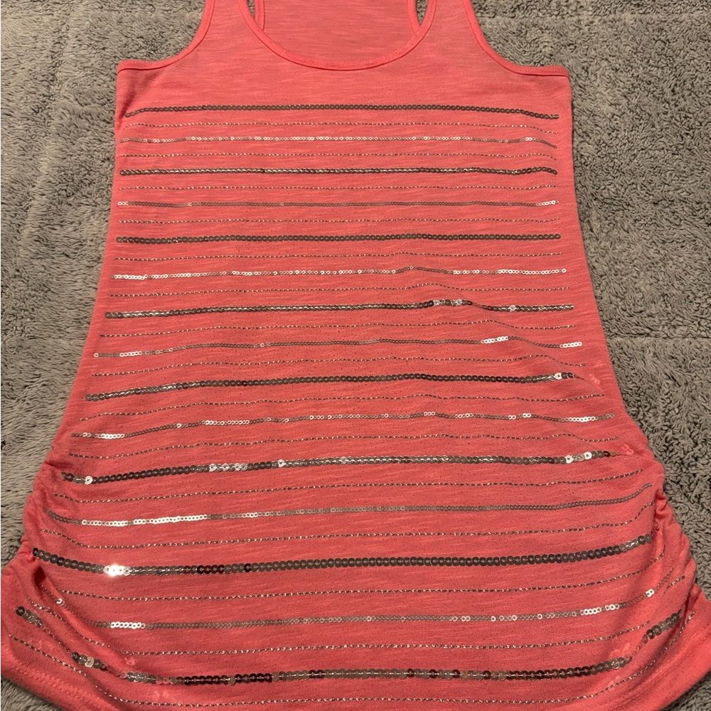 Vanity Coral Sequin Tank Top